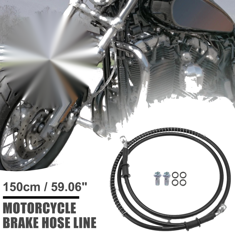Motorcycle Brake Line Oil Hose Pipe with Spring 150cm Black