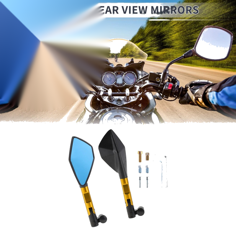 Universal M8/M10 Motorcycle Rear View Mirrors Black Gold Tone Aluminum Alloy