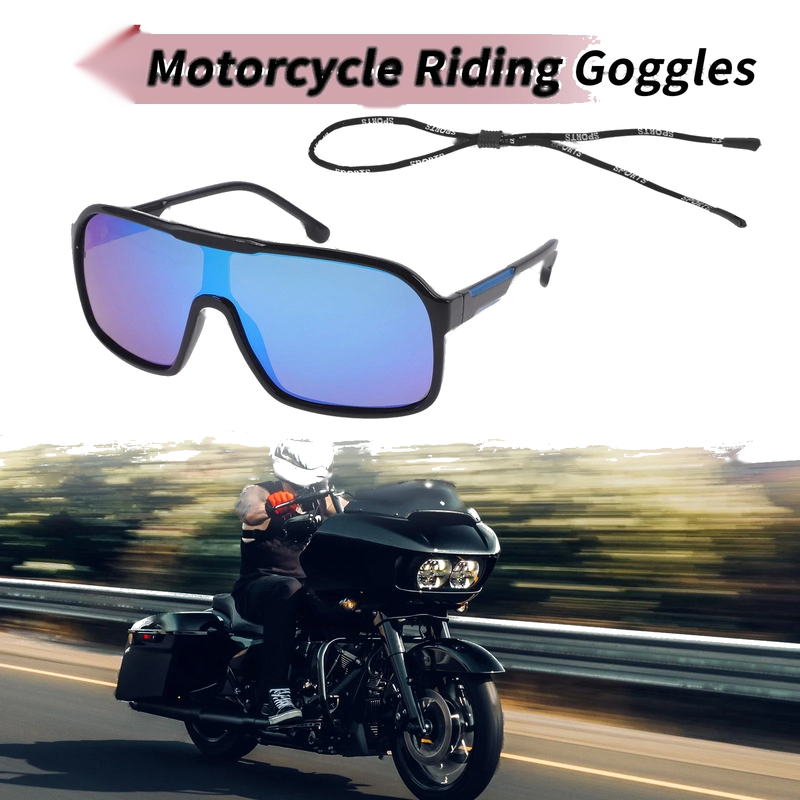 Set Motorcycle Riding Goggles Blue Lens Black Blue Frame Tri-Acetyl Cellulos PC