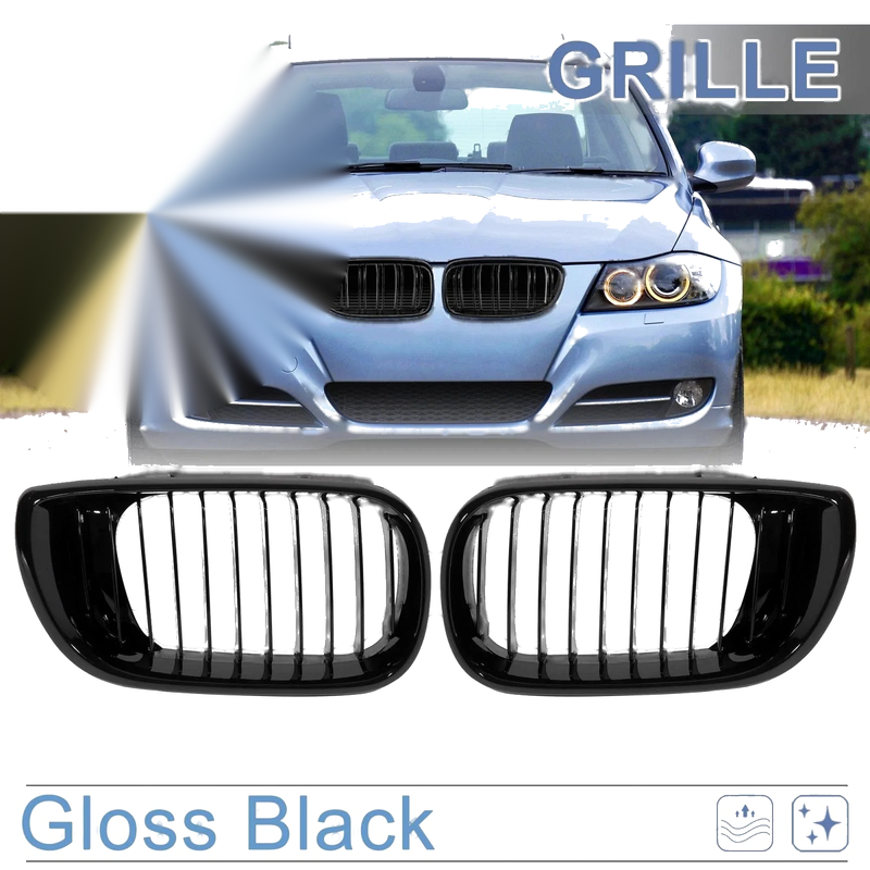 BMW E46 3 Series Pair Gloss Black Front Kidney Grille (2002 - 2004)