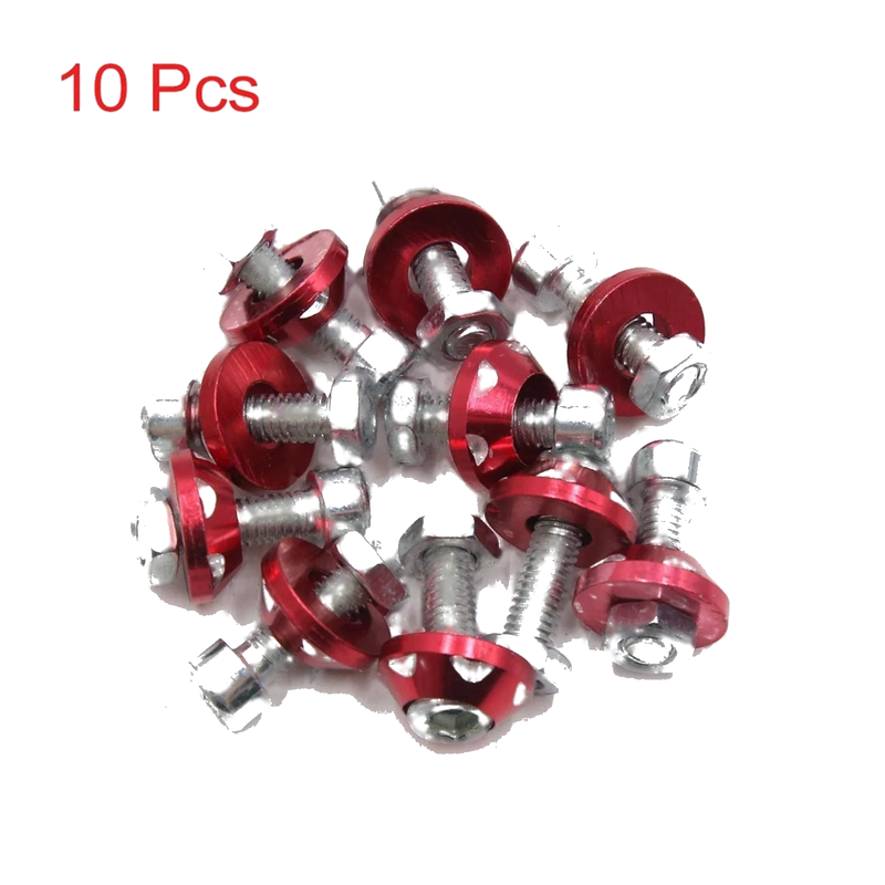 Car Motorcycle License Plate Bolt Screw / 10x / Red Aluminum Decorative