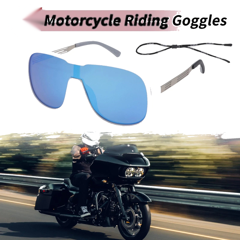 Motorcycle Goggles Blue Lens White Silver Tone Frame PC UV400