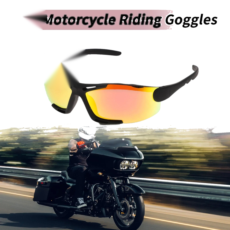 Men and Women Motorcycle Riding Goggles Red Lens Black Frame Shades Glasses