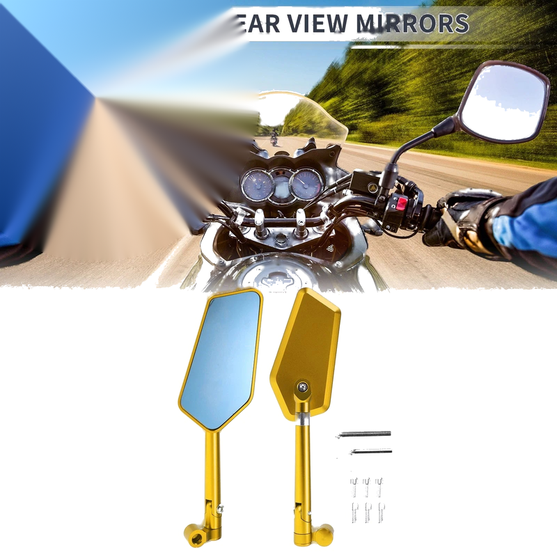 Motorcycle Gold Tone Aluminum Alloy M8/M10 Rear View Mirrors