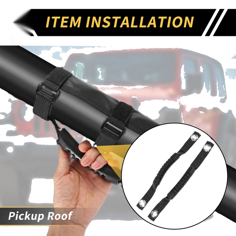 Jeep Wrangler (2018-2023) - Oxford Cloth Black 2 x Roll Bar Grab Handles