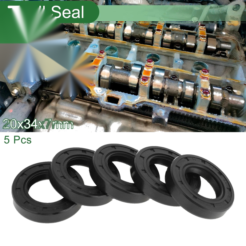 Oil Seal Rotary Shaft Seal NBR Rubber 20x34x7mm Black 5 Pcs