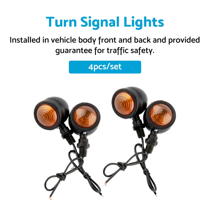 Universal Fit 4 x Black Motorcycle Amber Bullet Turn Signal Blinkers