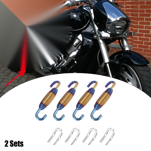 Motorcycle Exhaust Pipe Spring 34mm 1.34in U-Shape Hook Yellow Blue