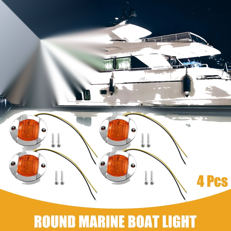Boat Amber 4 Pcs Interior Round Marine Boat Light with 6 LEDs Amber