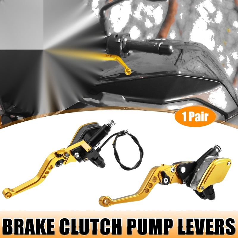 Pair Brake Clutch Pump Lever 7/8" 22mm Motorcycle Handlebar Gold Tone