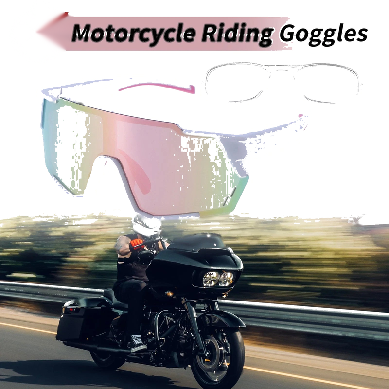 Motorcycle Riding Goggles Pink Lens White Frame PC Cycling Sunglasses