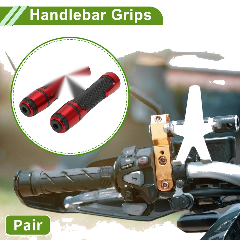 Motorcycle 7/8" 22mm Hand Grips Cover Aluminum Alloy Red Rhombus