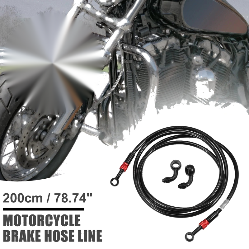 Motorcycle Brake Hose 28 90 Degree Braided Line Clutch Tube 200cm Black