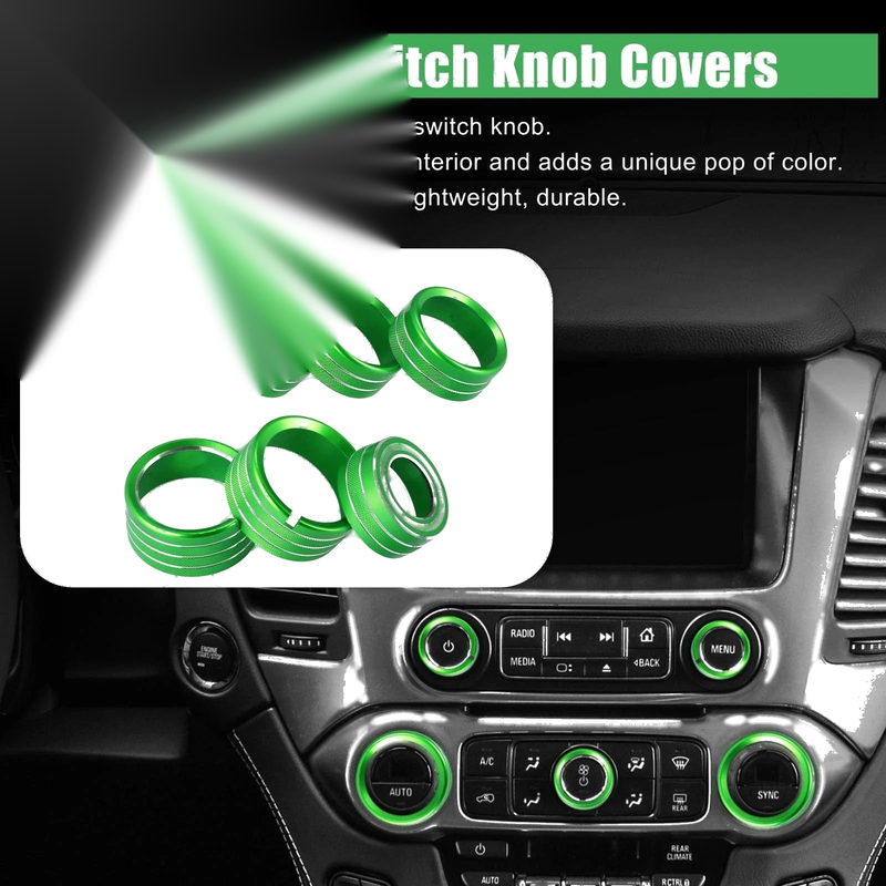 Chevy Silverado GMC Sierra 8 x Green Radio Switch Knob Cover (2014-2018)