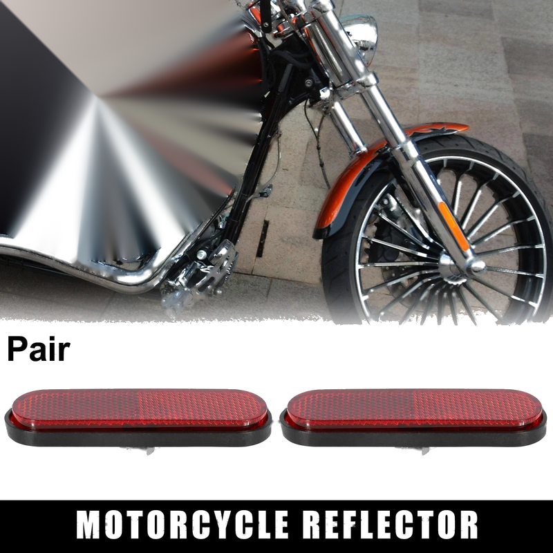 Motorcycle Bike 2 x M6x1.0 Red Oval Universal Screw Mount Warning Reflector
