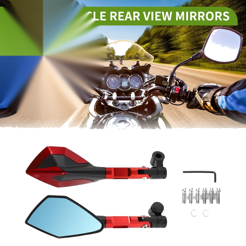 M8/M10 Motorcycle Rear View Mirrors Polygonal Shape Red Aluminum Alloy 1 Set