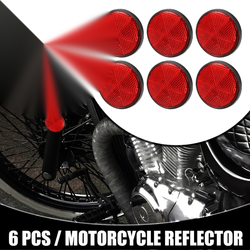 6pcs / 2.20x0.31in / Universal Reflector Round Motorcycle Safety Reflector Red