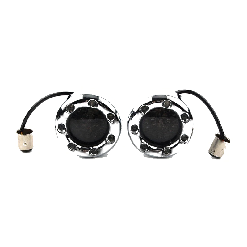 Harley - 1157 Fire Ring Chrome Housings Amber LED Turn Signal Lights