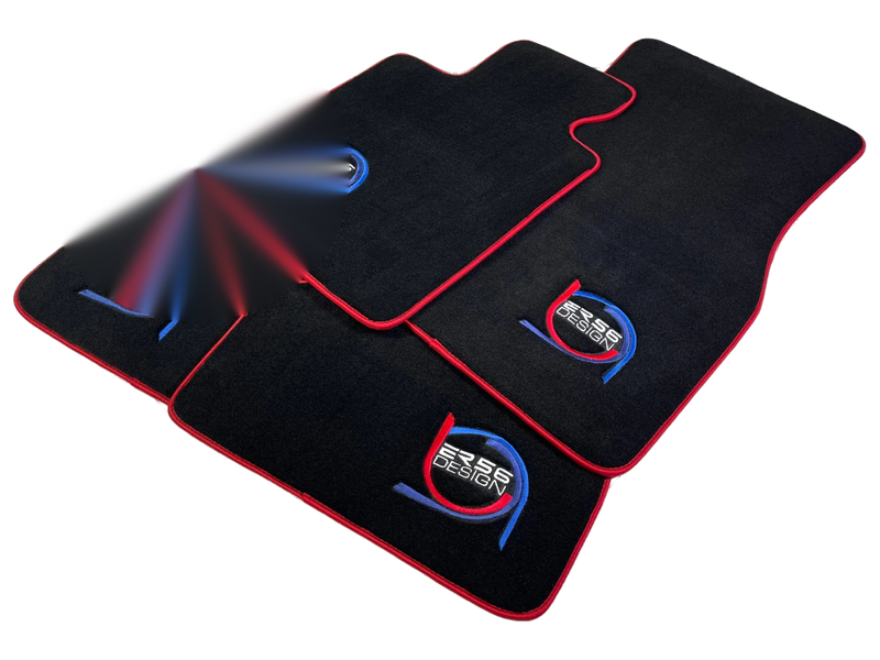 BMW ER56 Design with Red Trim - Premium Quality Black Floor Mats