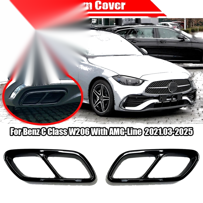 Mercedes-Benz C-Class Black Exhaust Tip Trim Covers (2022–2025)