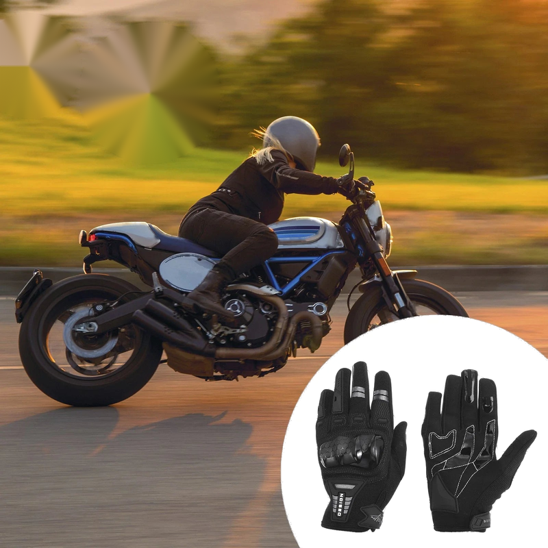 Pair Motorcycle Gloves Spring Summer Breathable Smartphone Touch M Black TPU