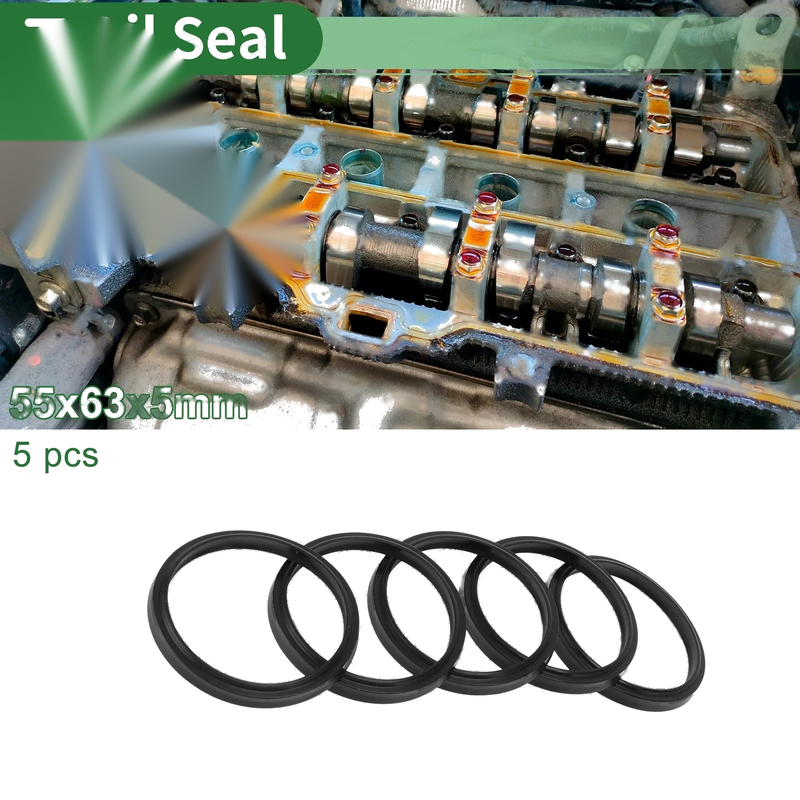 Make Model Oil Seal 55x63x5mm NBR Rubber Black Rotary Seal 5 Pcs