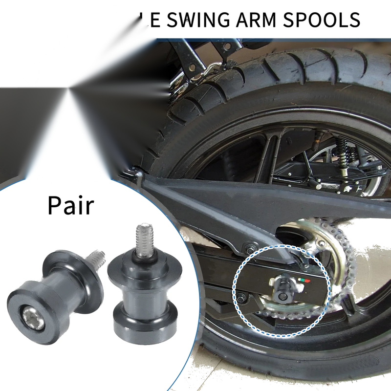Motorbike 2 x Pair / 6mm / Swingarm Spool Slider Stand Titanium Tone