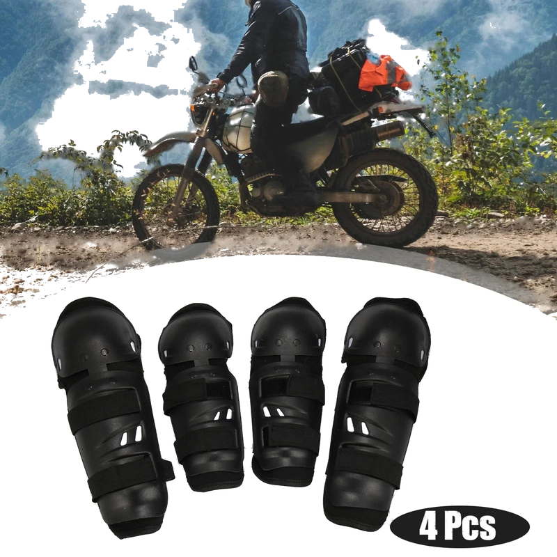 Motorcycle with Adjustable Strap Black 4pcs Roundhead Knee Elbow Pads