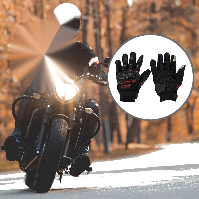Motorcycle 1 Pair Gloves Heat Dissipation Full Finger Black Red Polyester