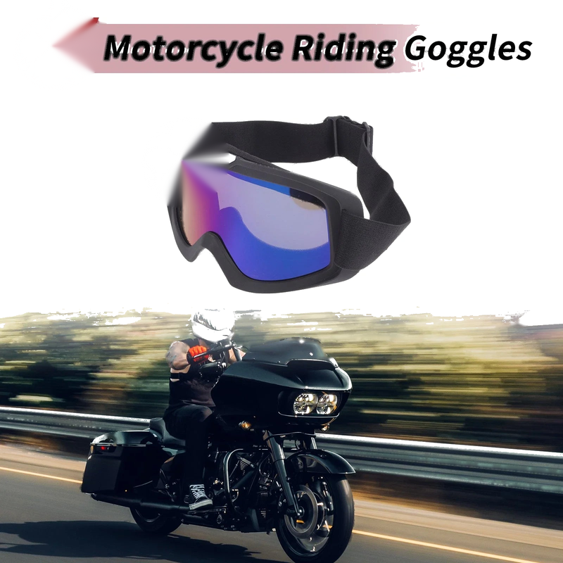 Motorcycle Riding Goggles Blue Purple Lens Black Frame PC Cycling Sunglasses