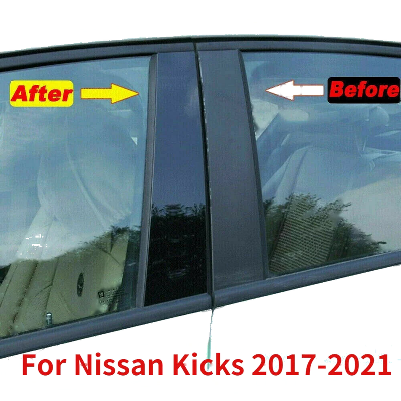 Nissan Kicks 8x Black Window Pillar Posts Set Cover Door Trim (2017–2021)