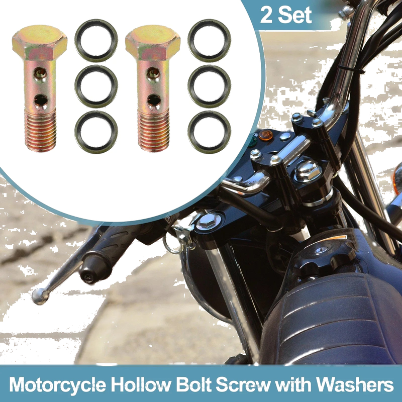 Motorcycle 2 x Bolt Screw / M12x1.5 45mm / 6 Hole Hollow with Washer