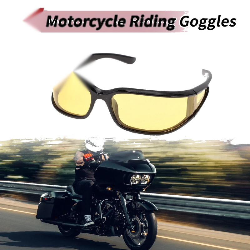 1 x Motorcycle Riding Goggles, Yellow Lens, Black Frame Cycling Sunglasses
