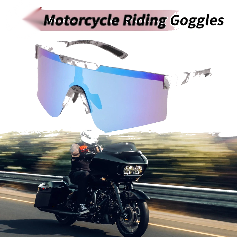 Motorcycle Riding Goggles Blue Lens Black White Frame Tri-acetel Cellulose PC