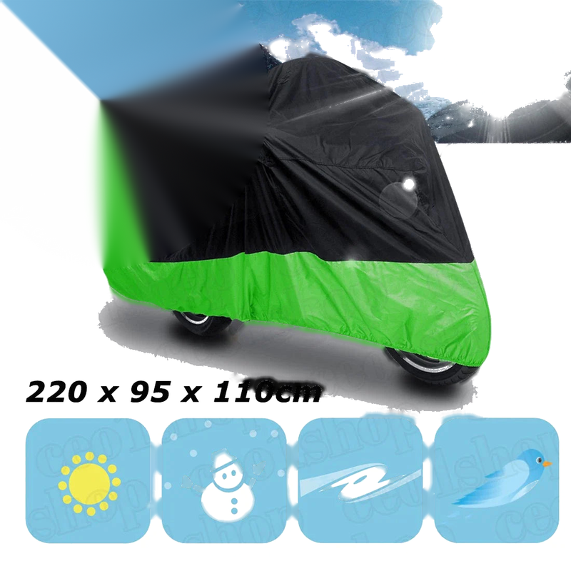 Honda Suzuki Kawasaki L Black+Green Outdoor Motorcycle Cover