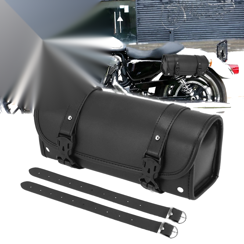 Motorcycle Waterproof Faux Leather Black Fork Handlebar Tool Bag
