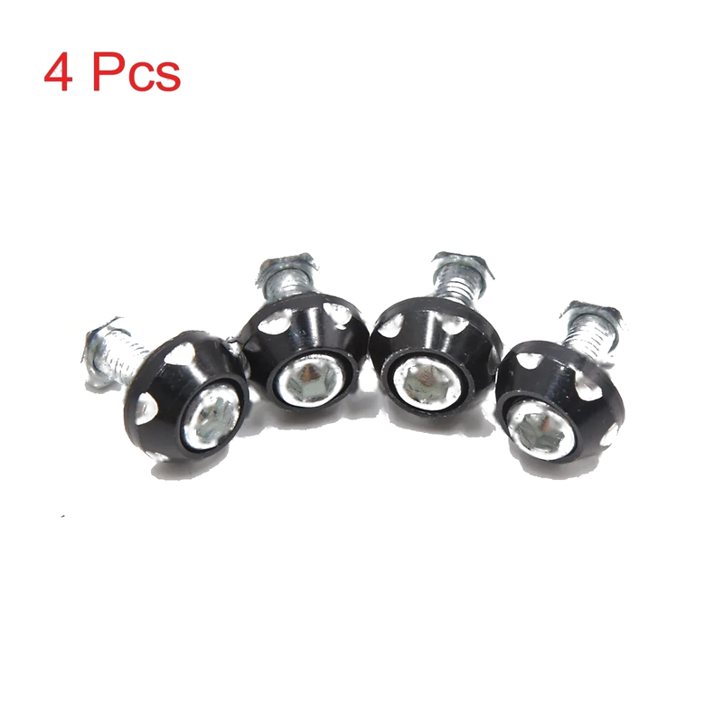 Car Motorcycle 4Pcs Black Aluminum Alloy Decorative License Plate Bolt Screw