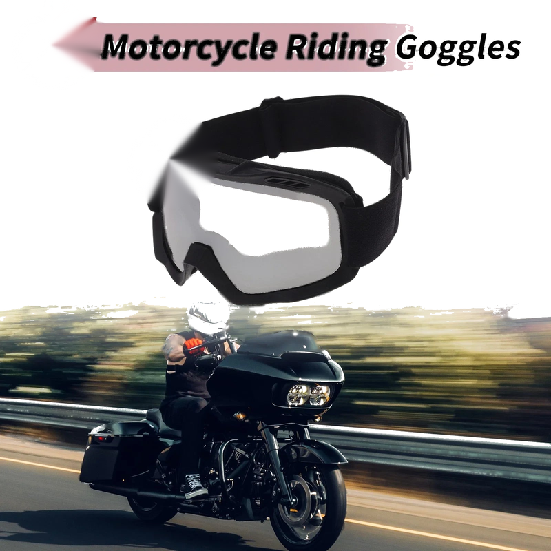 1 Pc Motorcycle Riding Goggles Silver Tone Lens Black Frame PC TPU