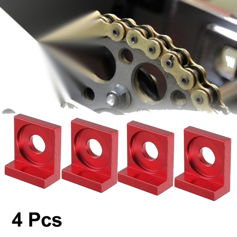 Motorcycle 4pcs 12mm Dia Hole Chain Adjuster Block Tensioners Red Metal