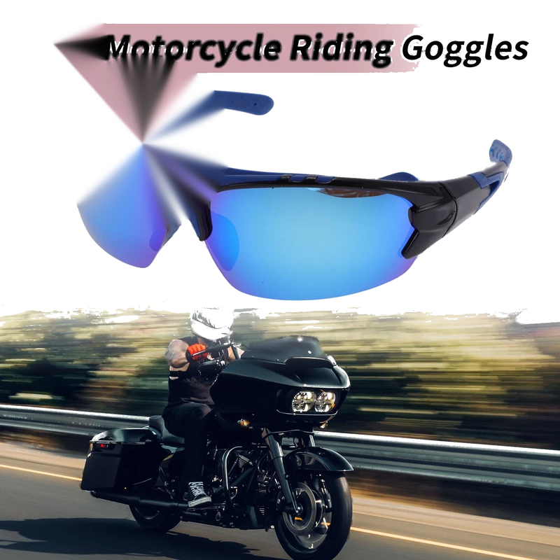 Motorcycle Riding Blue Lens Black Frame UV400 Goggles