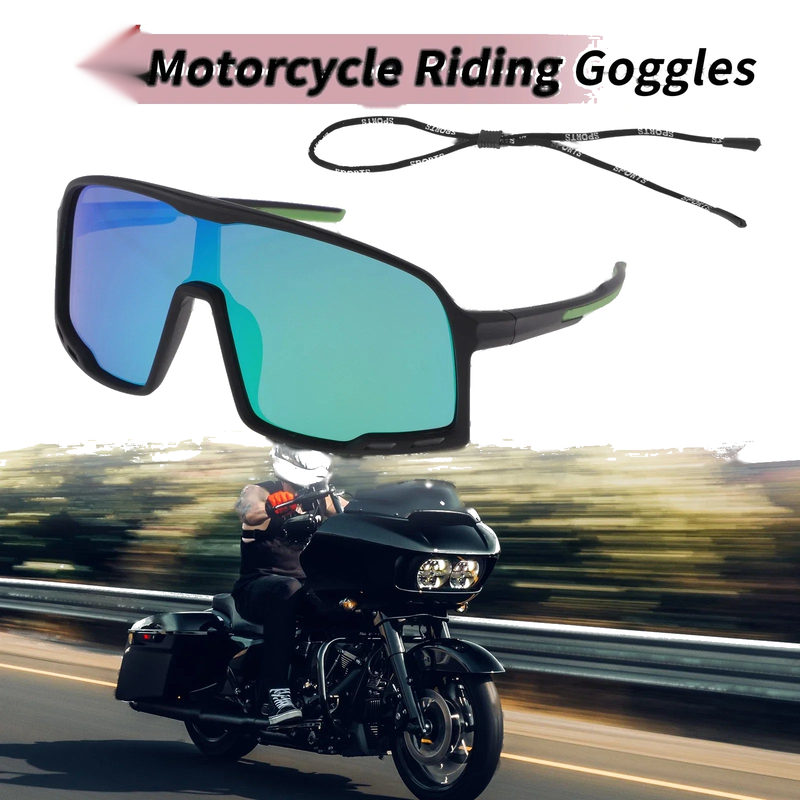 Motorcycle Set Motorcycle Riding Goggles Green Lens Black Frame Cellulos