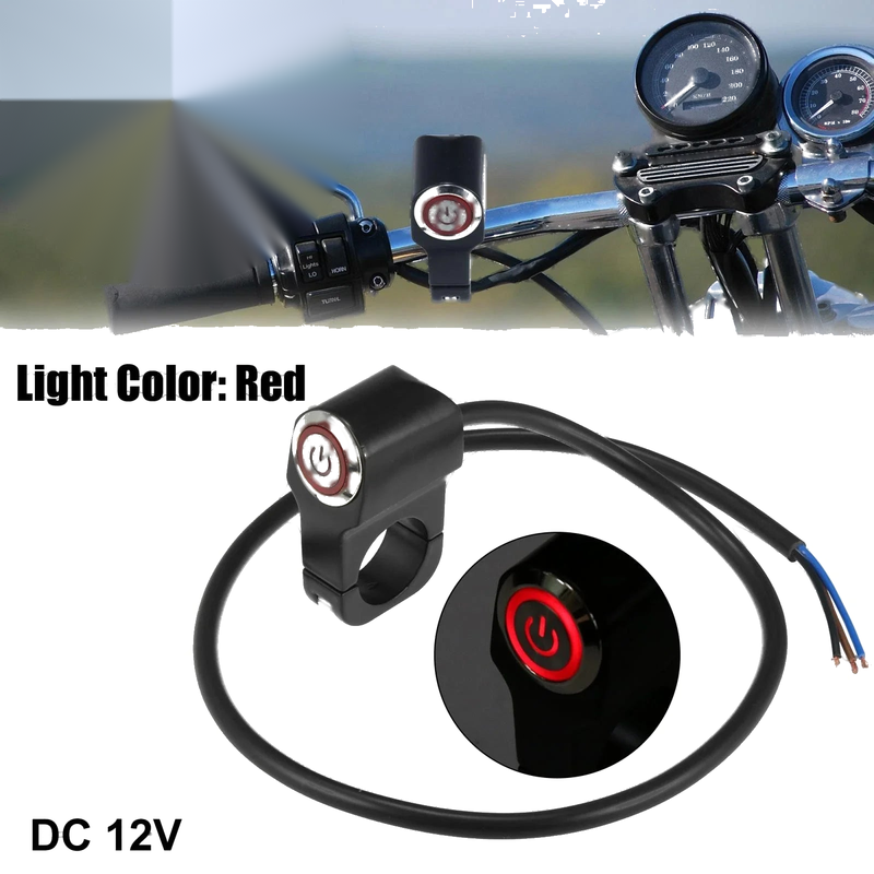 Motorcycle 7/8 22mm Handlebar Control Horn Start Switch with Lock Red Light