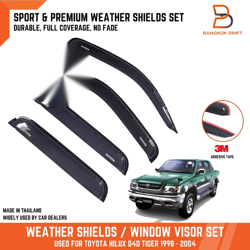 Toyota Hilux Dual Cab (1998-2004) Black Slim Weathershields Door Visors