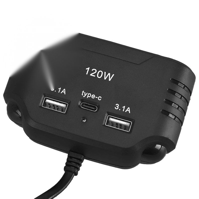 3-Way 120W Car Cigarette Lighter Socket Splitter Dual USB Charger Adapter