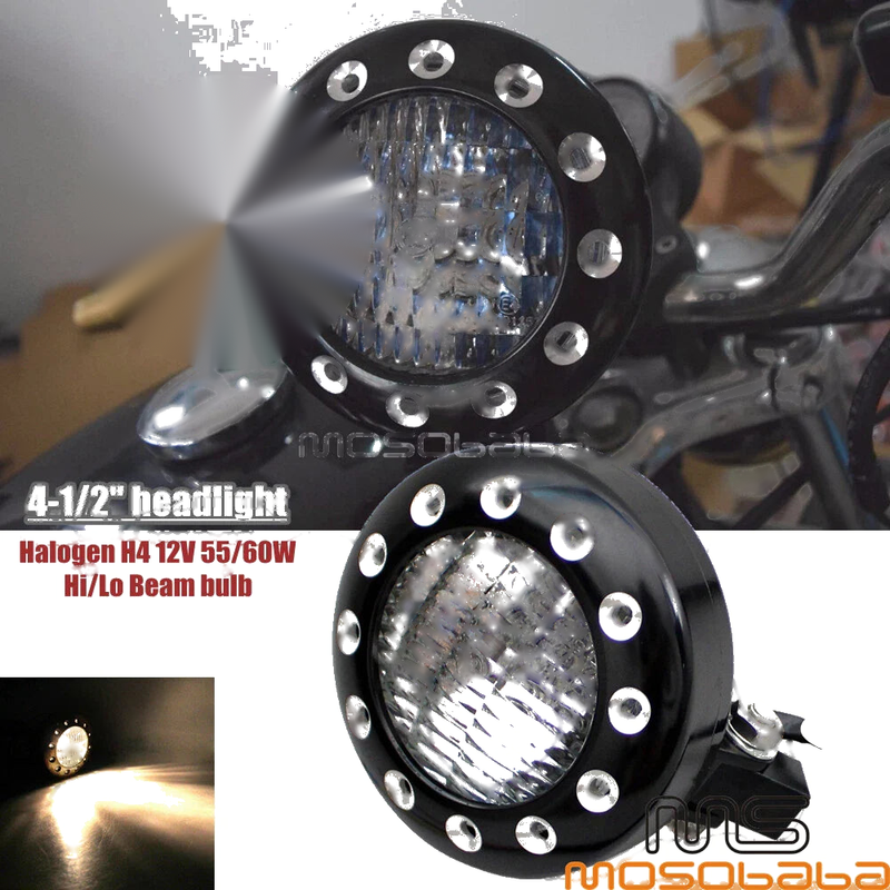 Harley Cafe Racer Sportster Chopper Drilled Headlight 4.5"