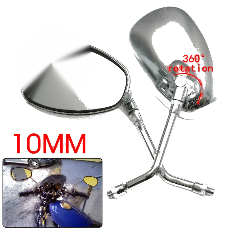 Motorcycle Universal Chrome Oval Rear View Mirrors 10mm Thread