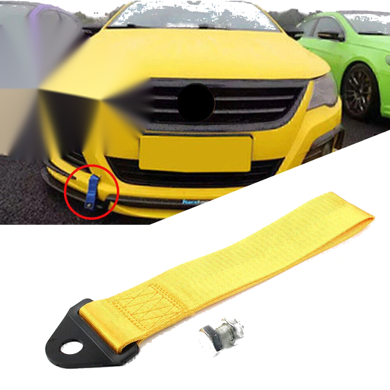 Universal Rear / Front Bumper - Yellow Racing Car Towing Strap Belt Hook