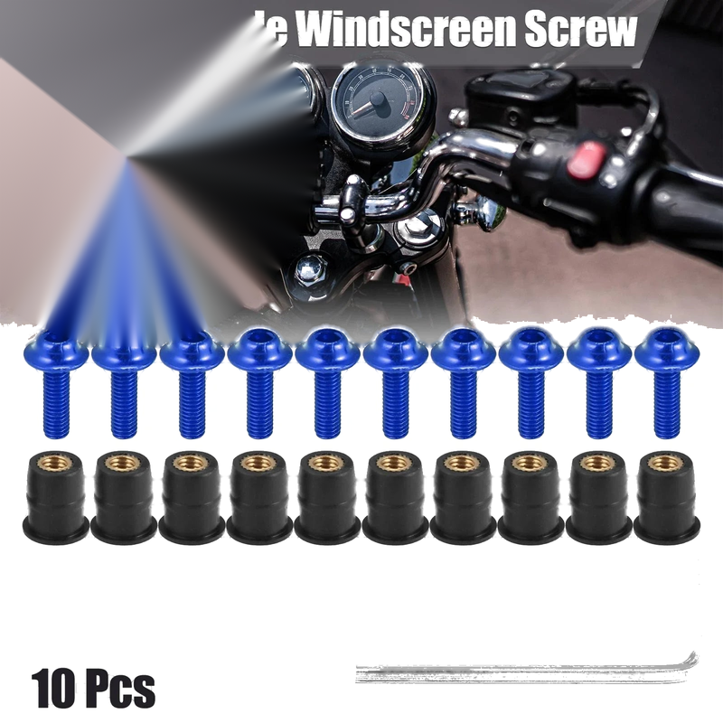 Motorcycle 10pcs Windscreen Screws M5 5mm Fairing Bolt Blue