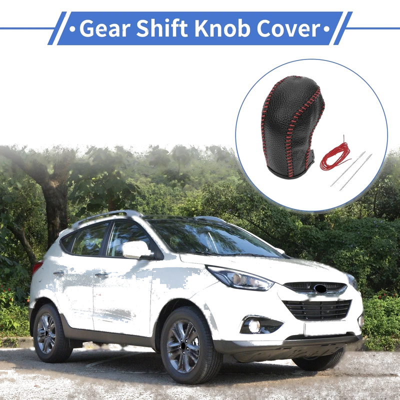 Hyundai Tucson 2015-2018, Pebbled Black Red Car Gear Shift Knob Cover