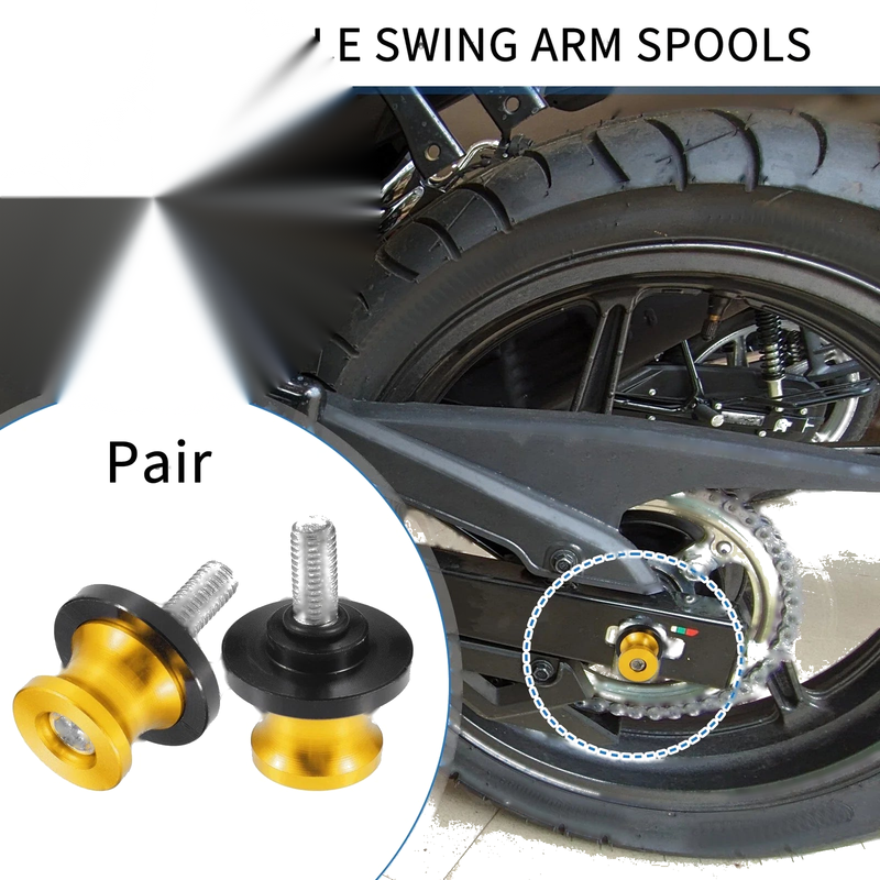 Make Model Pair Motorbike Swingarm Spools 8mm Sliders Stand Gold Tone